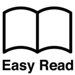 An line drawing of an open book with the words Easy Read underneath